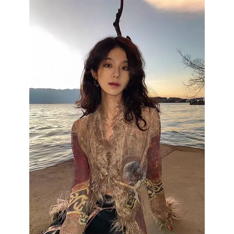 被惊艳到了！巨漂亮！复古民族风网纱外套女秋季气质设计感开衫上衣