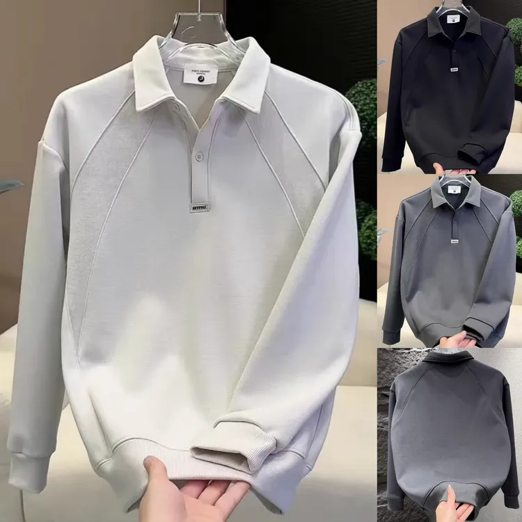 韩系穿搭秋冬男士翻领卫衣外穿潮流上衣polo衫卫衣加绒男生衣服潮