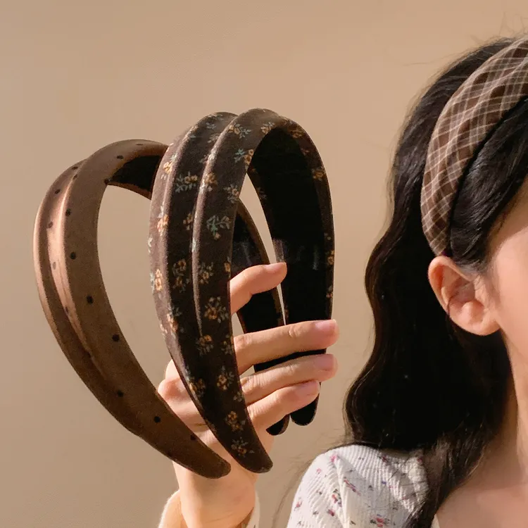 美拉德复古碎花格子宽边发箍女日常高颅顶头箍小众百搭洗脸头饰