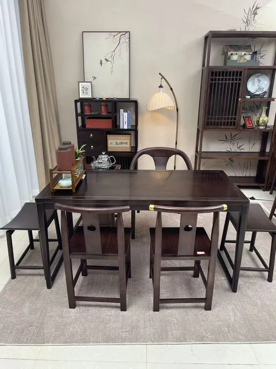 新中式黑胡桃木色实木茶桌椅组合家用阳台茶桌客厅茶台功夫小茶几