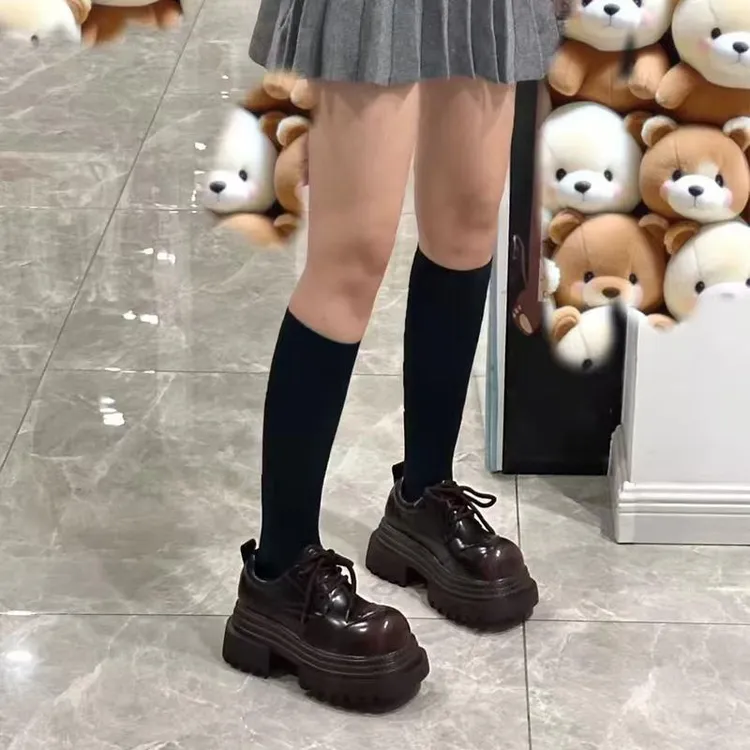 欧洲站大头JK小皮鞋女2025新款厚底松糕增高显瘦乐福鞋英伦风单鞋