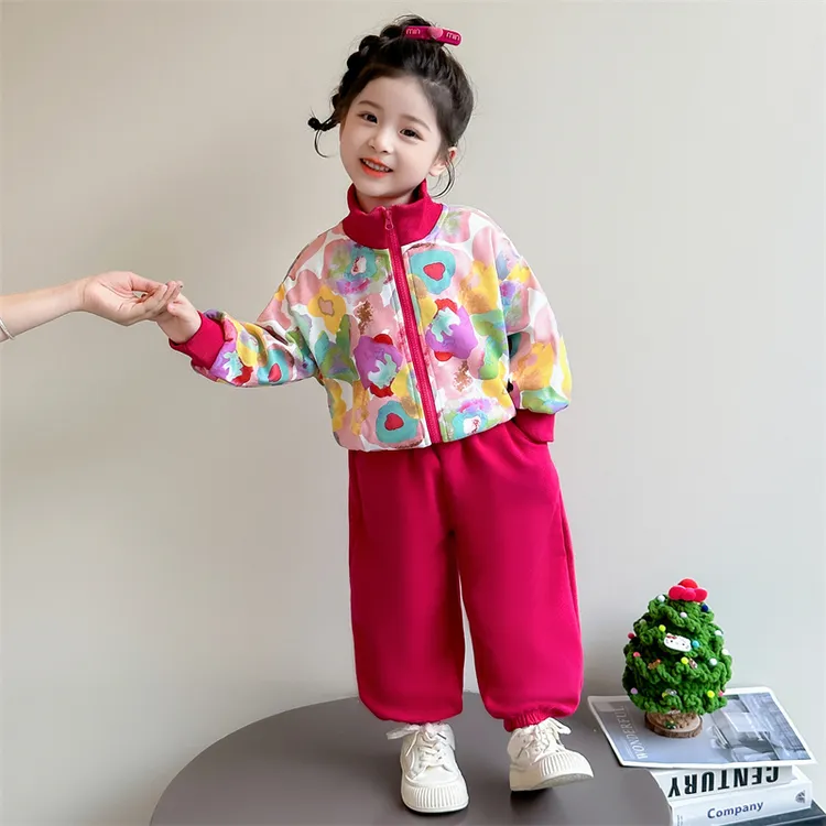 女童秋装套装3-6岁4儿童洋气时尚女宝宝春秋季花朵外套休闲两件套