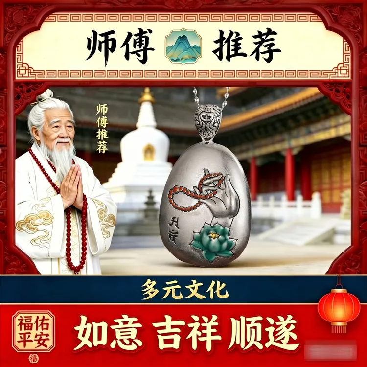 心经佛手莲花吊坠个性百搭国潮复古民族风吊坠商品图