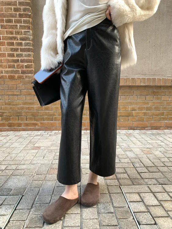 BIG WHITE REMADE“气泡裤”蛋白皮赫本黑休闲裤D5L12-1