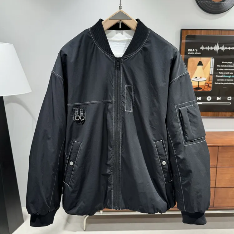 男秋冬新款设计感棒球领拼料棉衣高品质休闲棉服薄棉宽松百搭外套