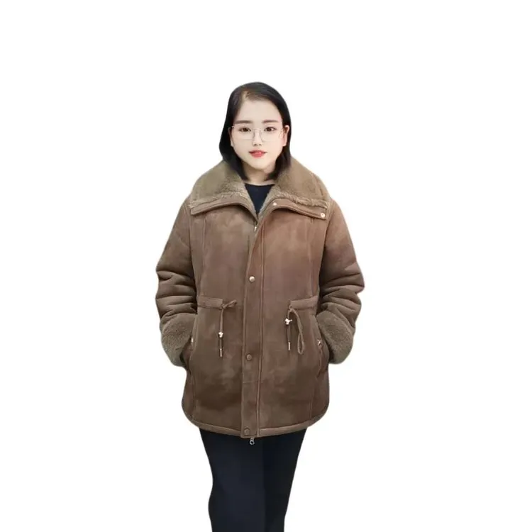 冬装新品拉链加绒加厚妈妈外套女装立体裁剪 百搭上衣妈妈装潮进