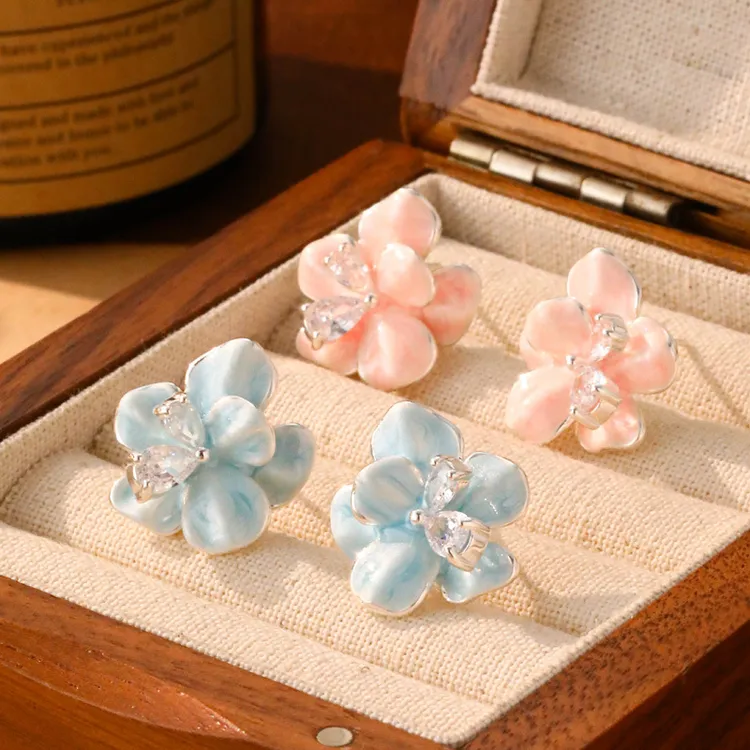 铜合金耳饰 秘密花园滴油花朵耳钉女清新甜美时尚高级感轻奢耳环