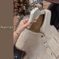 Naonao～韩版V领宽松毛毛马甲