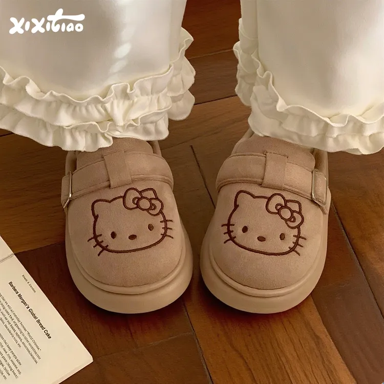 细细条 正版HelloKitty棉拖鞋女冬网红可爱防滑加绒保暖勃肯鞋ins