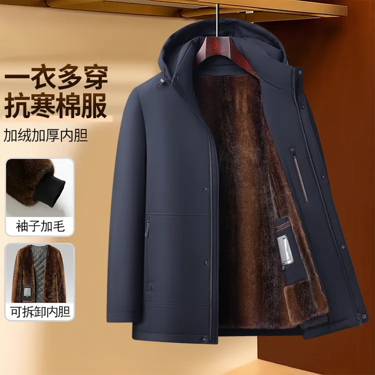 【袖子+毛 可脱卸】爸爸装棉衣加绒加厚中老年男装冬季棉服保暖衣服