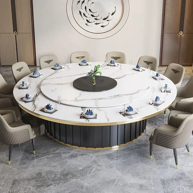 圆桌岩板酒店电动转盘餐桌饭店包厢别墅旋转15人20人电磁炉火锅桌