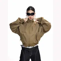 美式复古卡其显瘦夹克外套女2025春秋宽松立领设计感棒球服上衣