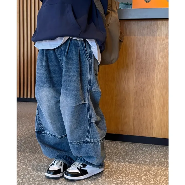 2025年春装新款男童中大童韩版宽松阔腿儿童休闲春秋牛仔裤子潮