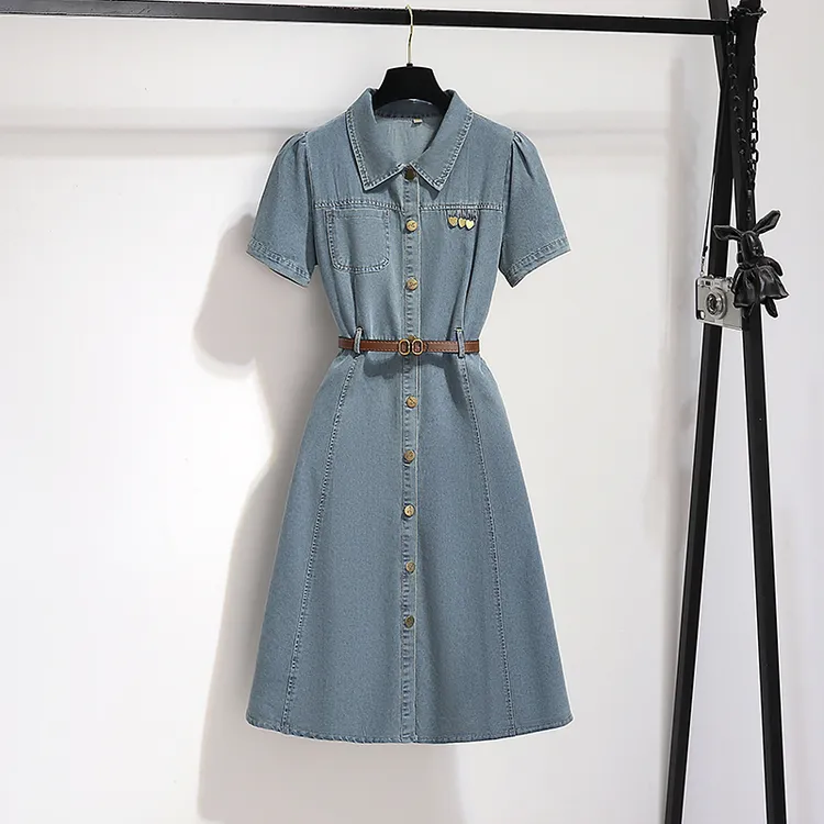 拉夏贝尔软牛仔连衣裙2025年新款夏季薄款气质法式显瘦衬衫连身裙