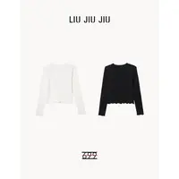 LIUJIUJIU 韩系简约风木耳边长袖设计时尚百搭显瘦打底衫DD5103L