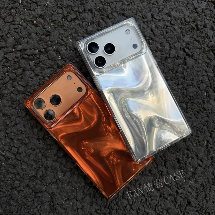 橙色晕染水波纹适用苹果17promax情侣手机壳iphone15/16pro方形壳