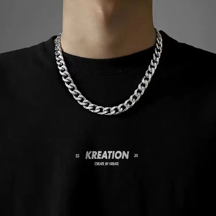 钛钢亚克力项链钛钢不掉色粗链子古巴链项链男潮牌hiphop欧美嘻哈