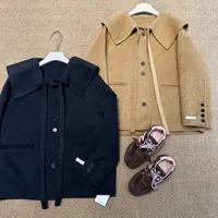 RM【半糖摩卡】新款甜美海军领短款双面超细羊毛大衣时尚秋冬3007