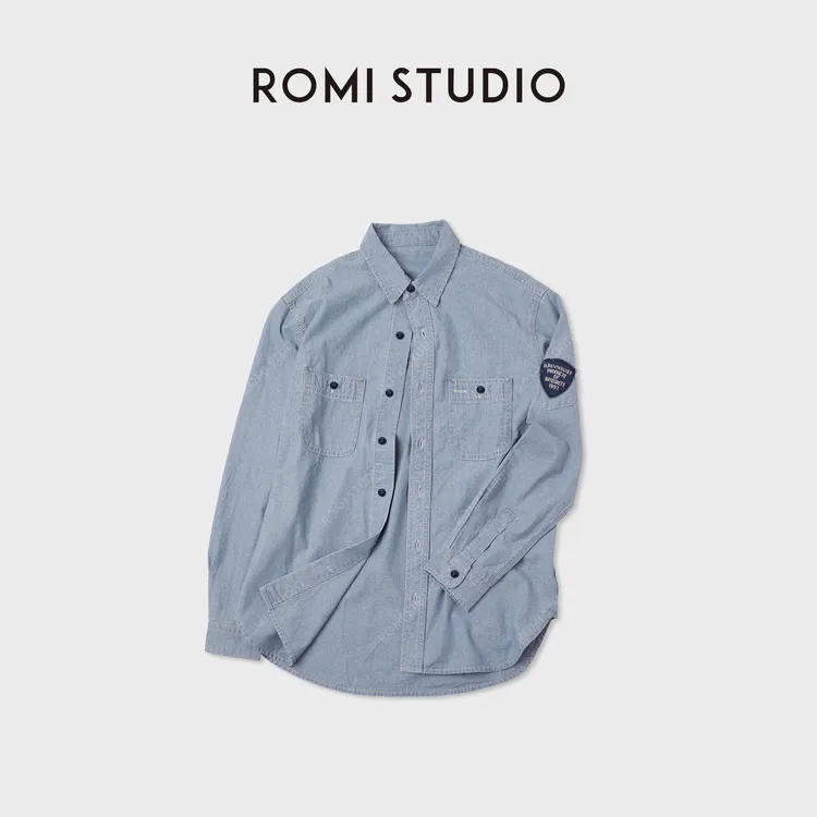 ROMI STUDIO“长期主义"复古做旧棉质绣标工装牛仔衬衣RWCAST5908