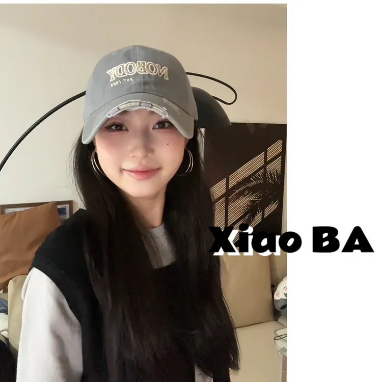 NOBODY立体刺绣软顶破洞棒球帽个性男小众款时尚鸭舌帽遮阳帽女