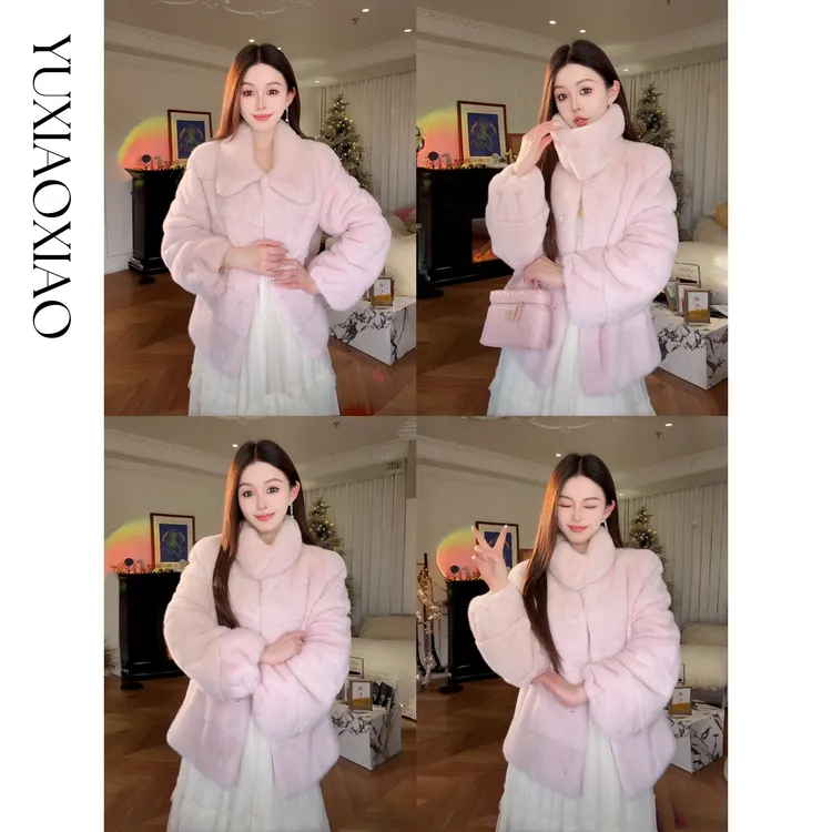 余潇潇【高端玩家】横排天鹅绒水貂毛磁吸扣抽绳收口保暖翻领皮草