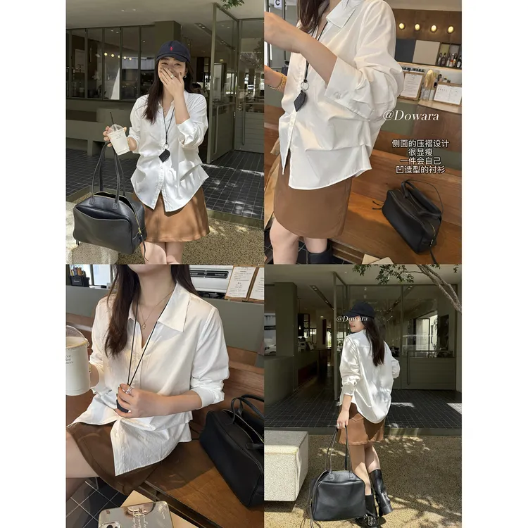 大婉酱微胖定制【预制衬衫】莱赛尔休闲翻领正肩袖收腰衬衣女 9987D