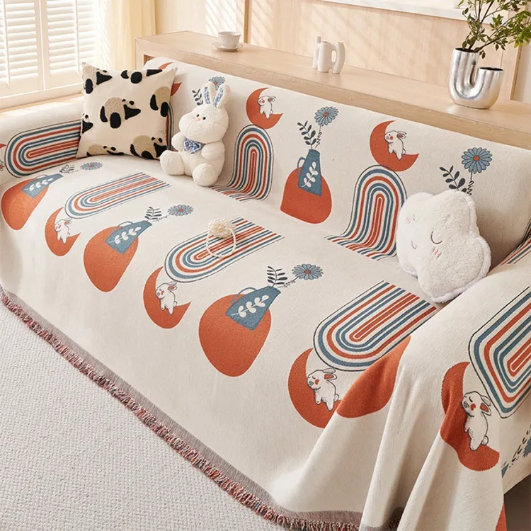 兔影幻月沙发盖布四季通用沙发巾防滑沙发套罩防猫抓万能全包盖巾