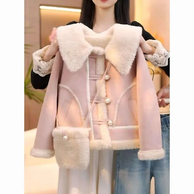 女童皮毛一体外套秋冬2025新款儿童加绒上衣冬装女孩加厚大衣洋气