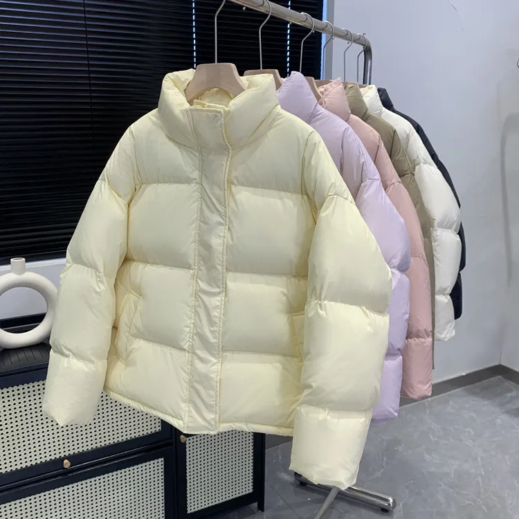 叁个黄新国标95白鸭绒宽松短款立领加厚短款羽绒服立领外套