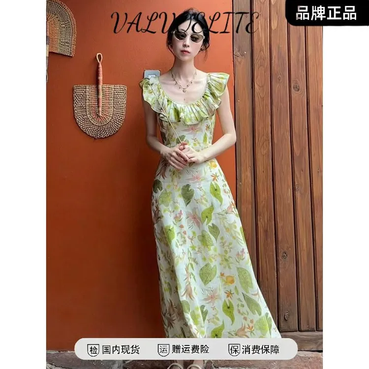 夏季度假风气质碎花收腰连衣裙子大方得体收腰高级漂亮长裙女