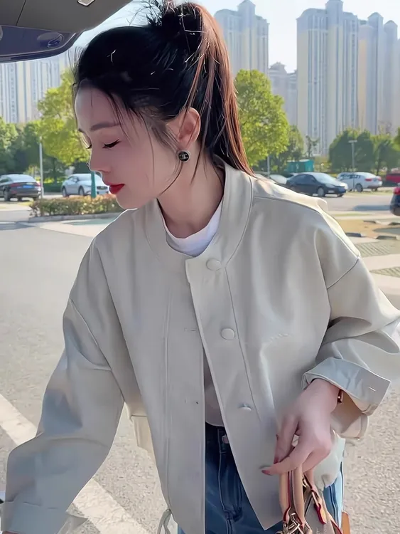 韩版时尚立领工装夹克短款外套女2025春秋季新款时尚宽松减龄上衣