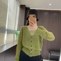 IMFLY金小金自制女装 针织两件套DYW9803氛围感镂空吊带罩衫毛衣