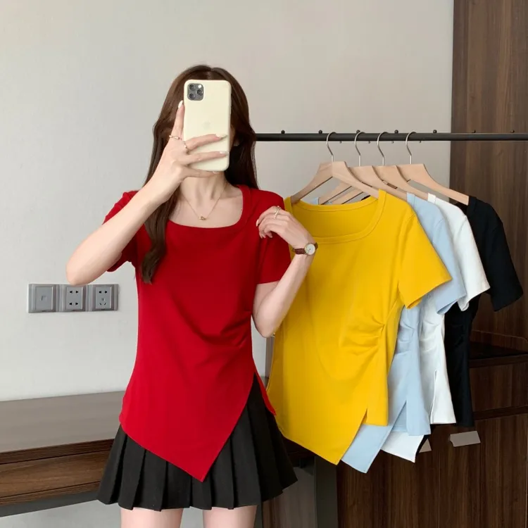 大码女装2025夏季新款扭结女士ins小众设计感短袖T恤上衣2028