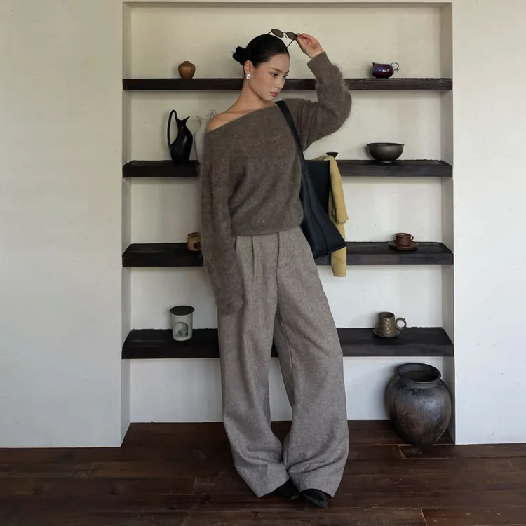 PURITYYH小众极简气质显瘦秋冬毛呢直筒裤纯色百搭休闲羊毛阔腿裤