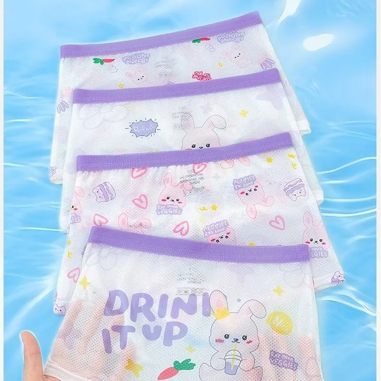 儿童内裤女童夏季7A抑菌卡通冰丝薄款平角幼儿园中大童透气四角裤