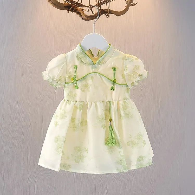 女童夏季连衣裙新中式国风公主洋气小女孩碎花裙子夏天宝宝旗袍裙