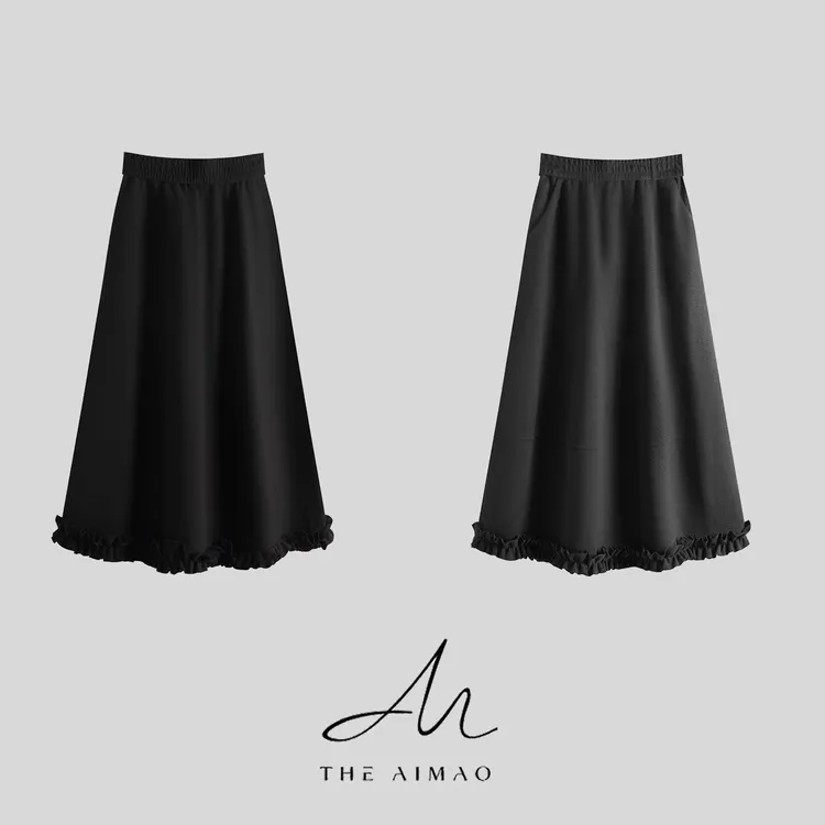 【THE AIMAO】“华尔兹”三醋酸羊绒混纺木耳边显瘦半身裙XYX82803