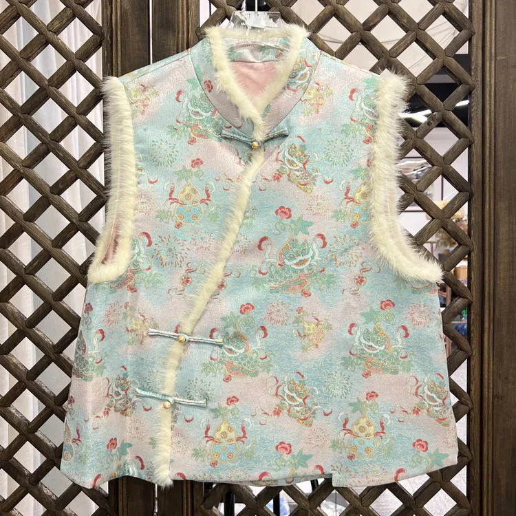 小花家醒狮宝葫芦宋锦织金毛毛马甲