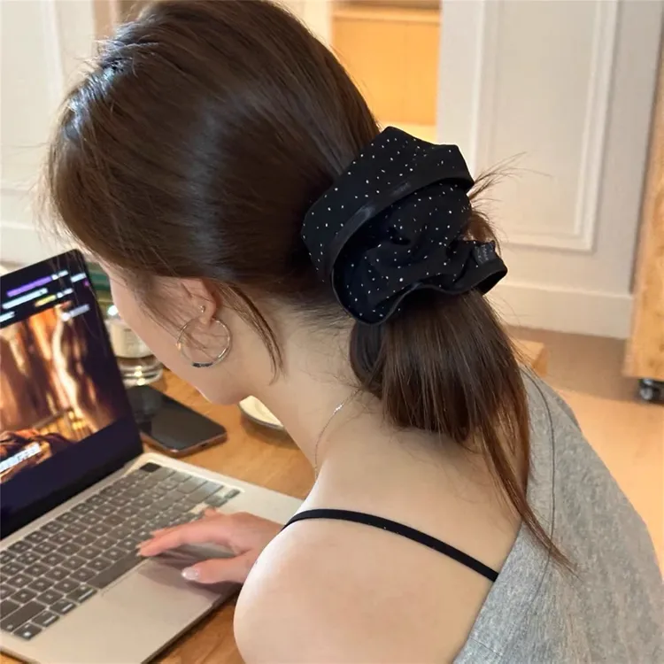 韩系温柔黑白波点大肠发圈时尚优雅气质低马尾扎发头绳新款发饰女