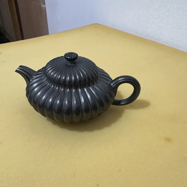 宜兴紫砂壶原矿紫泥半手工制作筋纹合欢200cc茶壶茶具