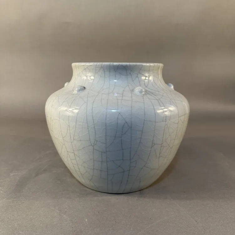 全手工手绘单色釉开片瓷器罐子摆件民间艺术品