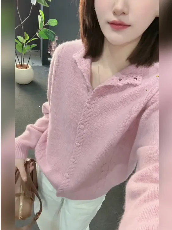 粉色甜美温柔针织打底衫毛衣女2025秋冬新款休闲减龄百搭大码上衣