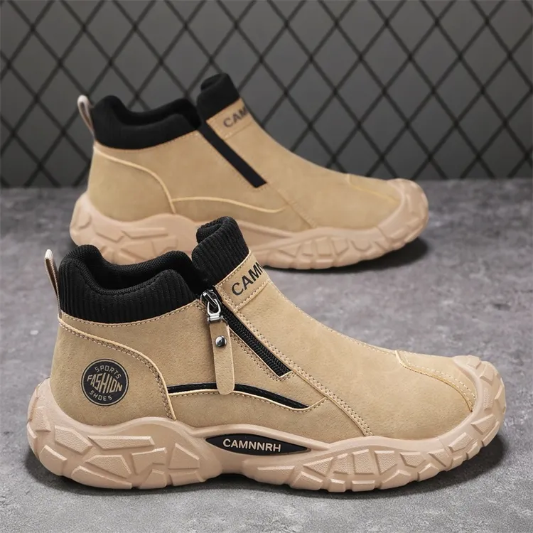 秋季新款男士休闲厚底增高马丁靴轻便百搭潮流一脚蹬高帮户外男鞋