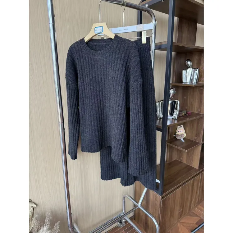 妙兮·LL秋季新款时尚通勤风条纹上衣+中长群套装*20252433