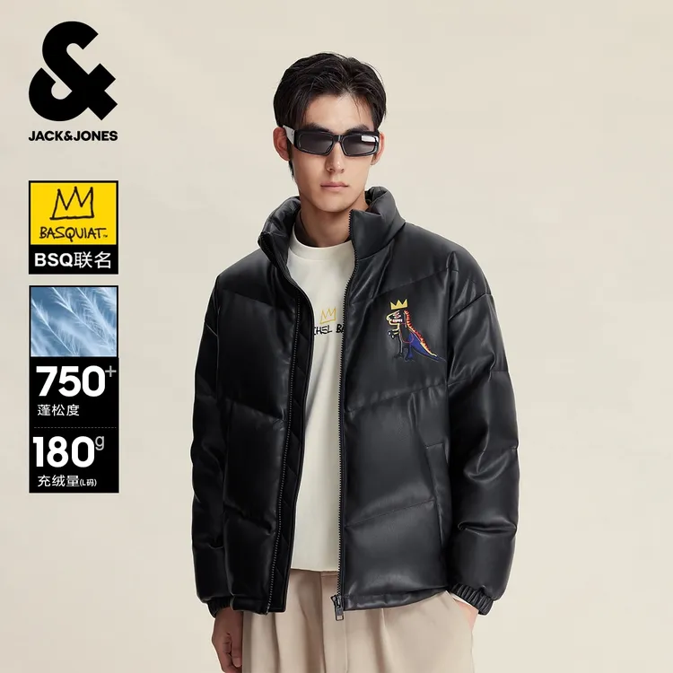 【BSQ联名】杰克琼斯冬男士立领PU羽绒服外套保暖老钱风男装高级感