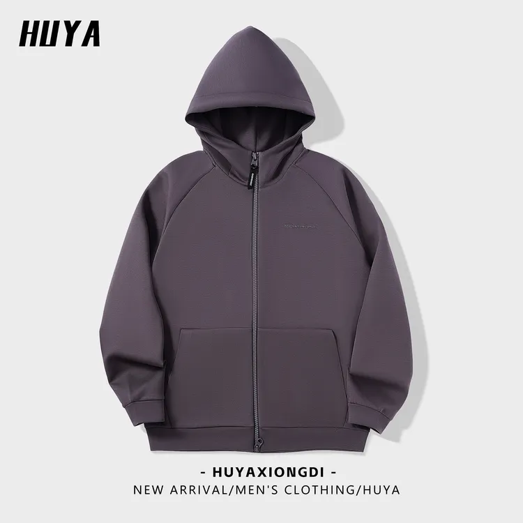 虎牙兄弟美式休闲外套男新款户外运动纯色百搭情侣连帽夹克86760