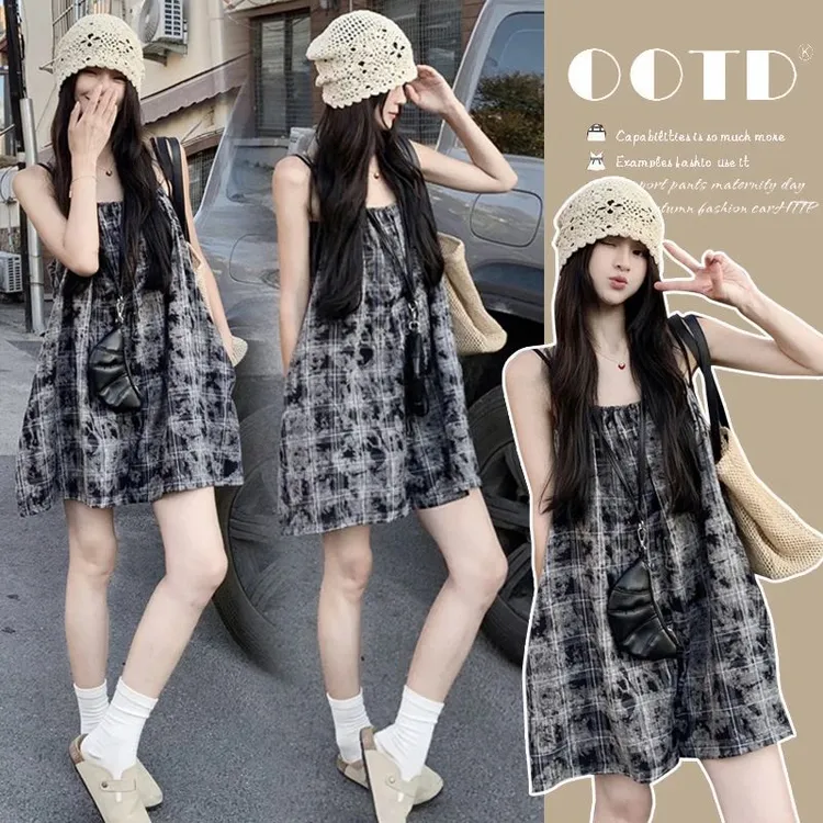 时髦孕妇装新款设计感系带孕妇背带裤宽松夏季时尚显瘦短裤连体裤