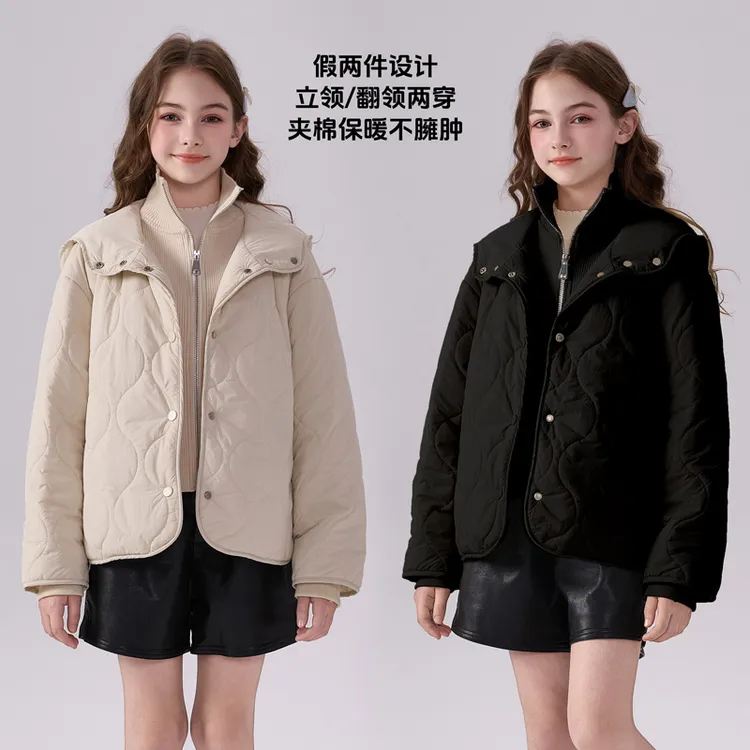 2311女童棉服设计感新款爆款洋气保暖冬季百搭连帽加厚棉衣外套