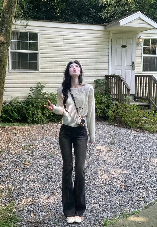 早秋穿搭一整套时尚韩系温柔风针织长袖上衣休闲阔腿裤两件套装