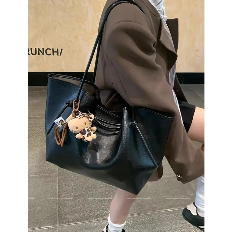 高级感复古绑带托特包女2025秋冬大容量PU皮质单肩包时尚手提包包